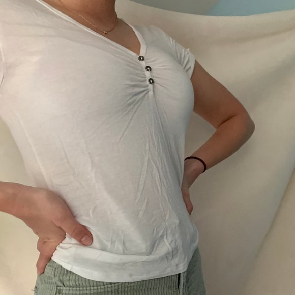 American Eagle Soft and Sexy White Button Top - Picture 2 of 5